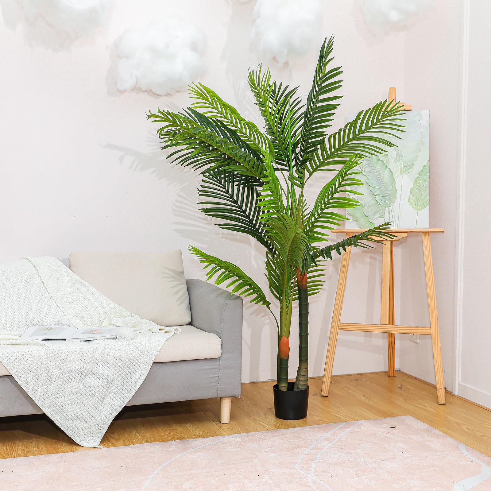 Lyrow Piante di palma Areca, alte palme finte, in vaso, grandi piante di palma tropicale finta, per interni ed esterni, decorazione per casa, giardino, ufficio, soggiorno (2 pezzi, 1,2 m