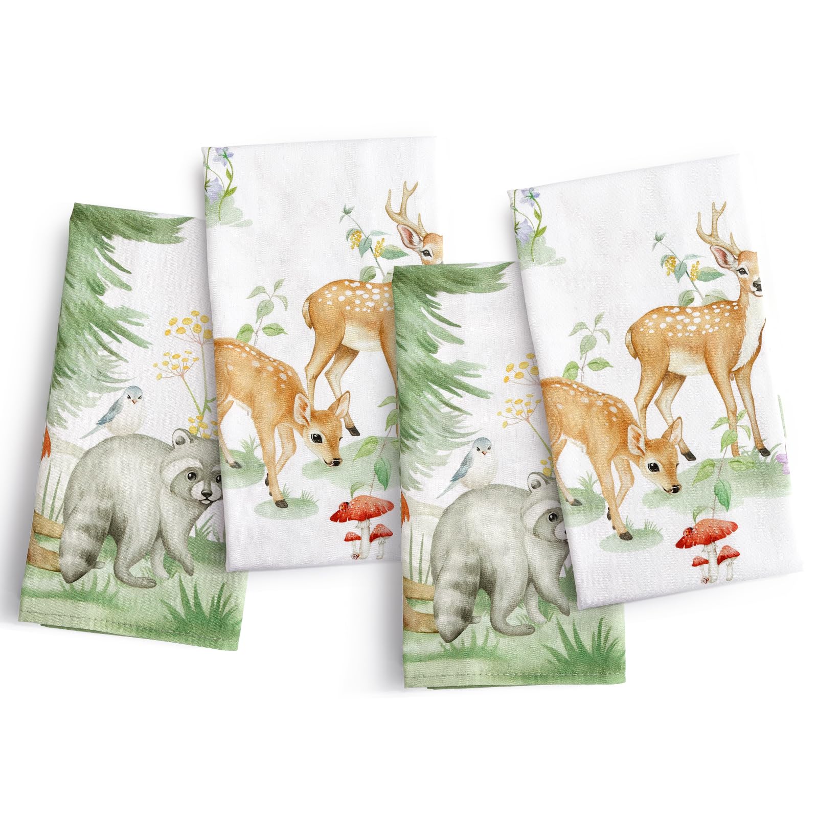 Arquiel Woodland Deer Napkins, 45 cm x 45 cm Pine Tree Dinner Cloth Napkins Set of 4, Washable Cotton Soft Absorbent Square Table Top Decoration for Dining Kitchen Party Wedding