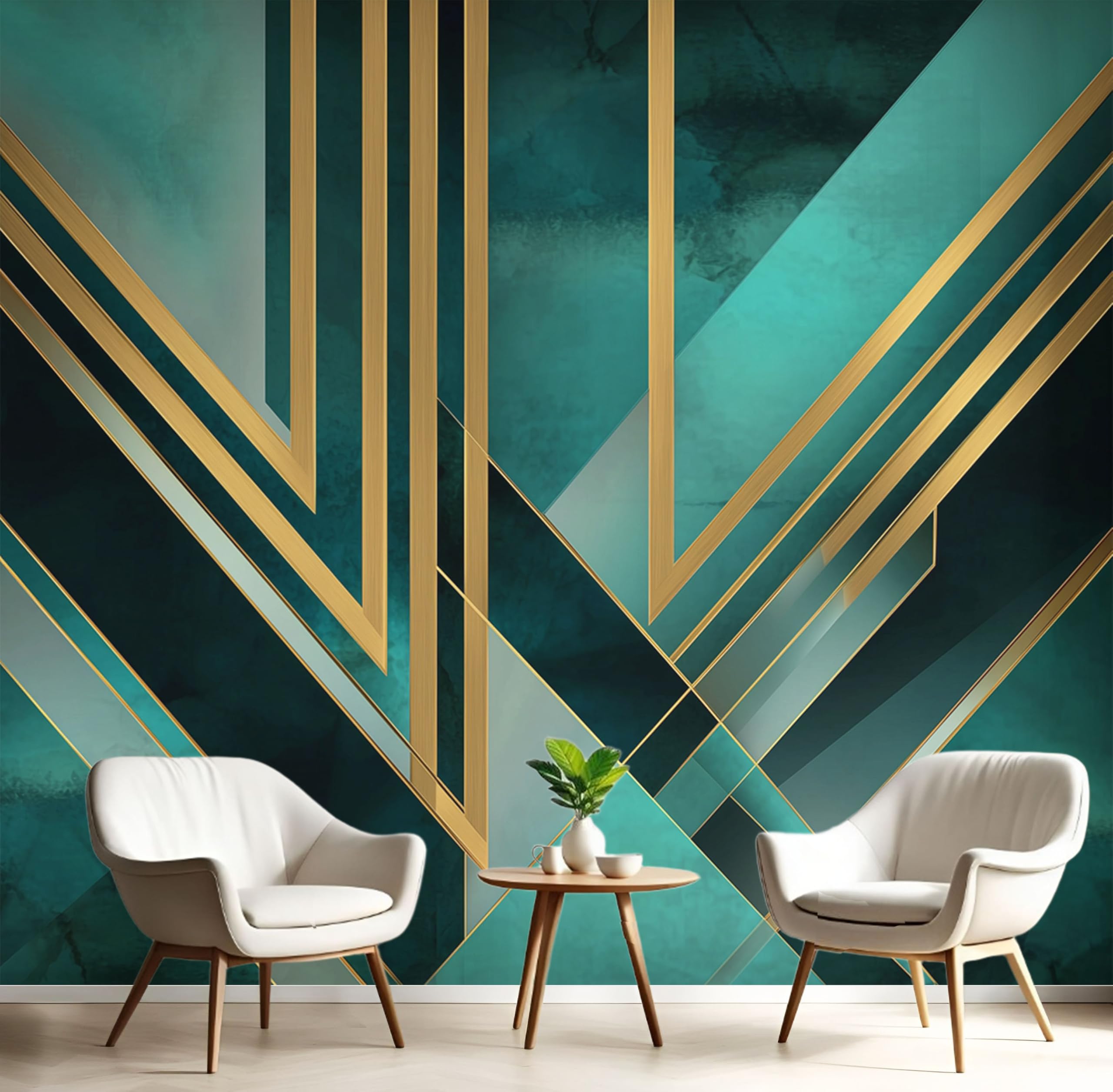 Papier Peint Panoramique En Soie Turquoise : voyagez depuis votre salon chic contemporain