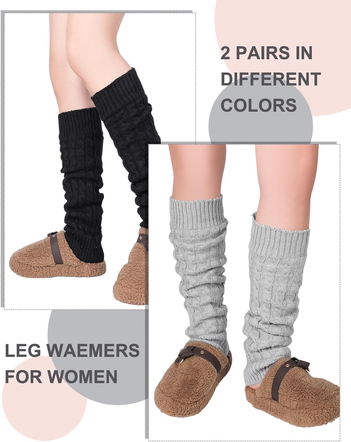 Shihanee 2 Pairs Winter Fleece Lined Leg Warmers for Women Warm Long Boot Socks Knit Thick Calf Warmers for Skating Walking - Image 2