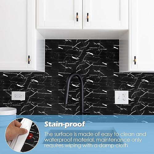 Vista 10 de Paquete de 1 lámina de revestimiento autoadhesivo de 12 x 12 pulgadas, baldosa de pared de PVC para cocina, baño, chimenea, mesa de lavandería o gris