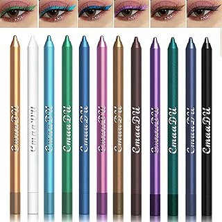 12 Colorful Eyeliner Pen Set with Sharpener,Eye Smudge-Proof Shadow Pencil,Waterproof & Long-Lasting Metallic Glitter & Ma...