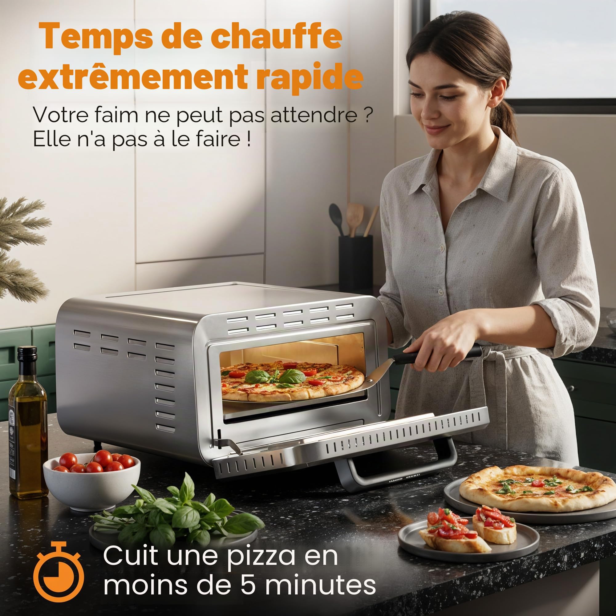 Four à pizza électrique ProfiCook | 400 °C | véritable pierre à pizza | pelle à pizza incluse | réglage variable du temps et de la température | four à pizza électrique | machine à pizza | PC PO 1323