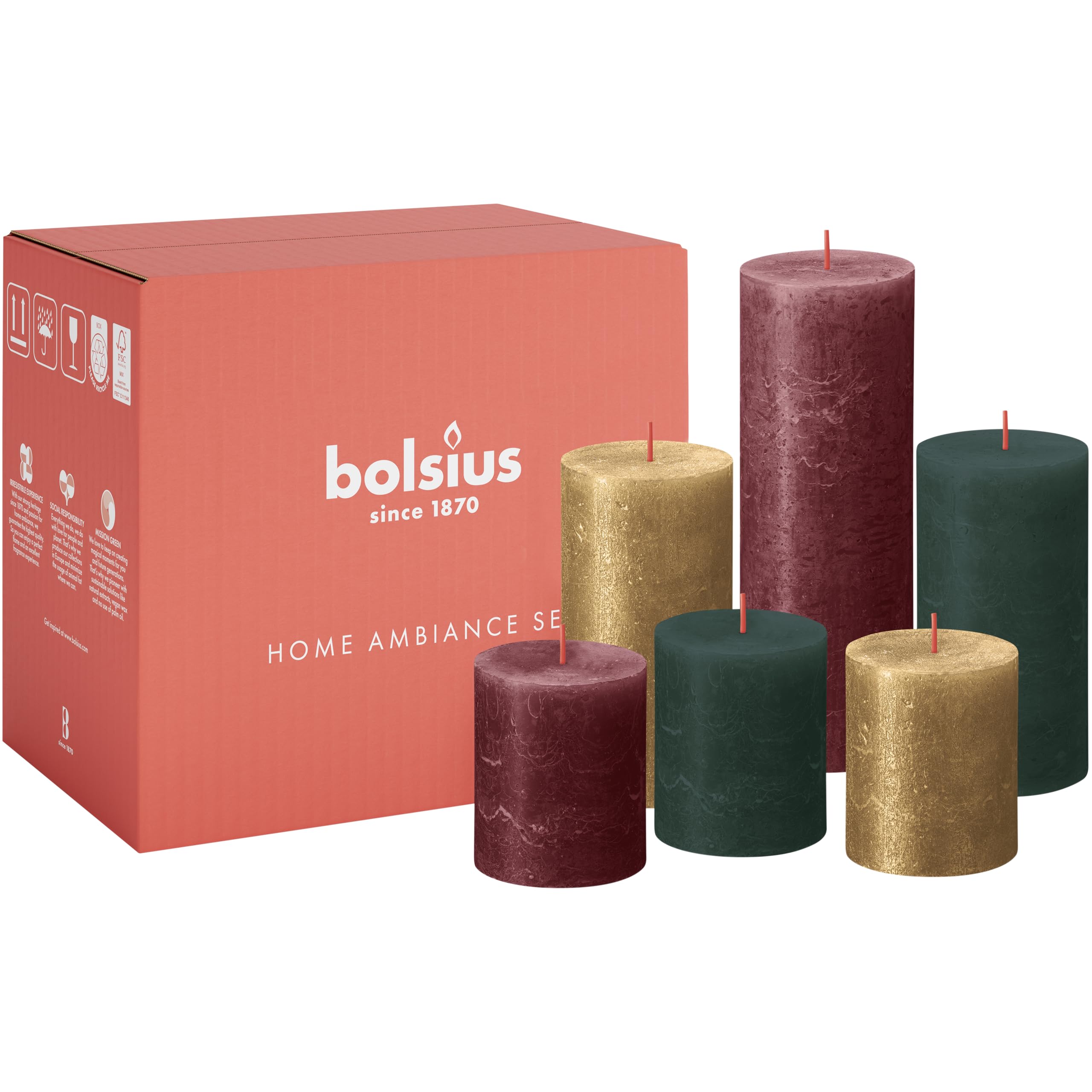 Bolsius Rustic Candle Set - Jolly - Decorative Candles - 6 Candles - Christmas - Palm Oil Free - Contains Natural Plant Wax — image 1