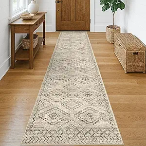 KILOCOCO Hallway Runner Rug 2'x10' Runners for Hallways Washable Runner Rug Non Slip Rubber Backed Low-Pile Runners for Bedroom Kitchen Living Room Laundry Room Boho Rugs, Beige/Gray/Green