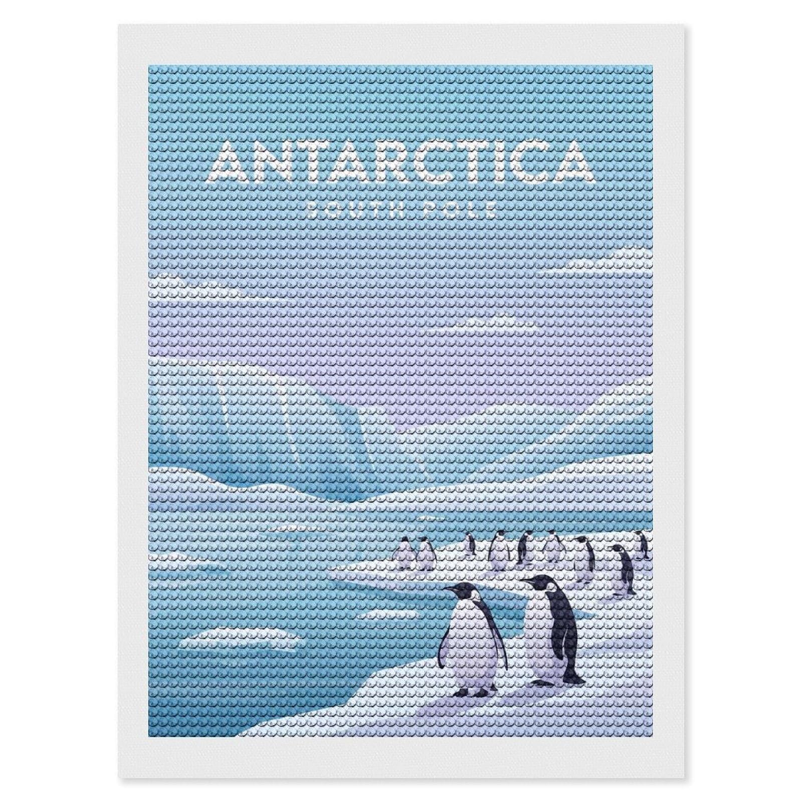 Junmoney Antarctica South Pole Penguins Round Drill Diamond Painting 12"x16", for Craft Lovers, Stress Relief Craft, Bedroom Decor, Festive Craft Gift