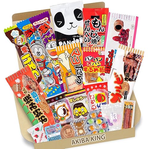 Trial Japanese Small Candy Dagashi Set 20pcs Umaibo Snack Gumi Potato Chip Kitty Chocolate w/ AKIBA KING Sticker