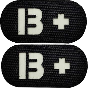Glow Dark Blood Type B+ Positive POS Reflective Patches Emblem Tactical Military Badges with Hook Loop Fastener Backing, Bundle of 2 Pieces