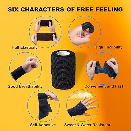 Miniatura 4 de Envoltura de vendaje autoadhesiva 6 rollos de cinta médica de 3 x 5 yardas, cinta veterinaria, cinta atlética, vendaje elástico cohesivo para