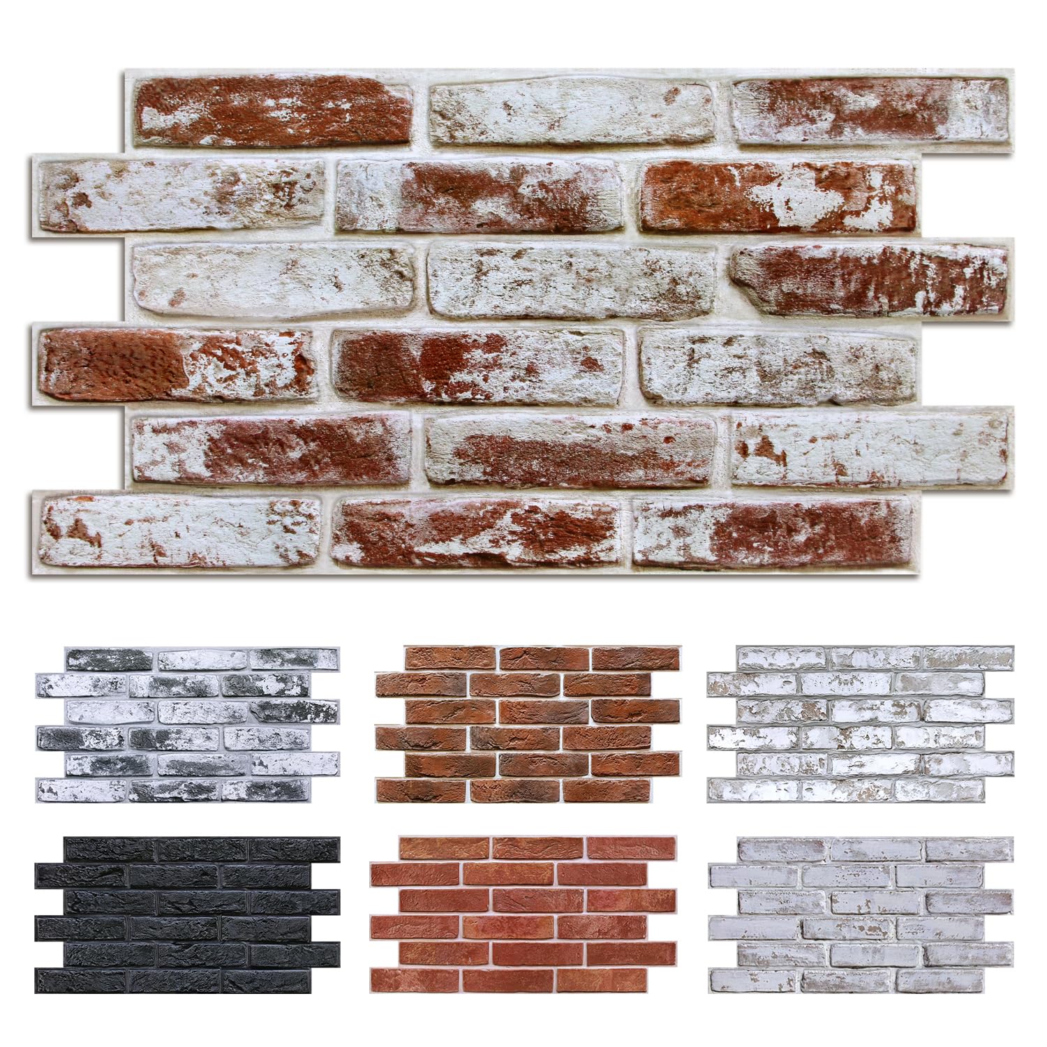 Commomy 12 Piezas Paneles de Pared de Ladrillo 3D, 58 x 30 cm, PVC Paneles Decorativos para Pared Autoadhesivo, Revestimiento de Paredes para Sala, Dormitorio, Cocina (Red Whitewash)
