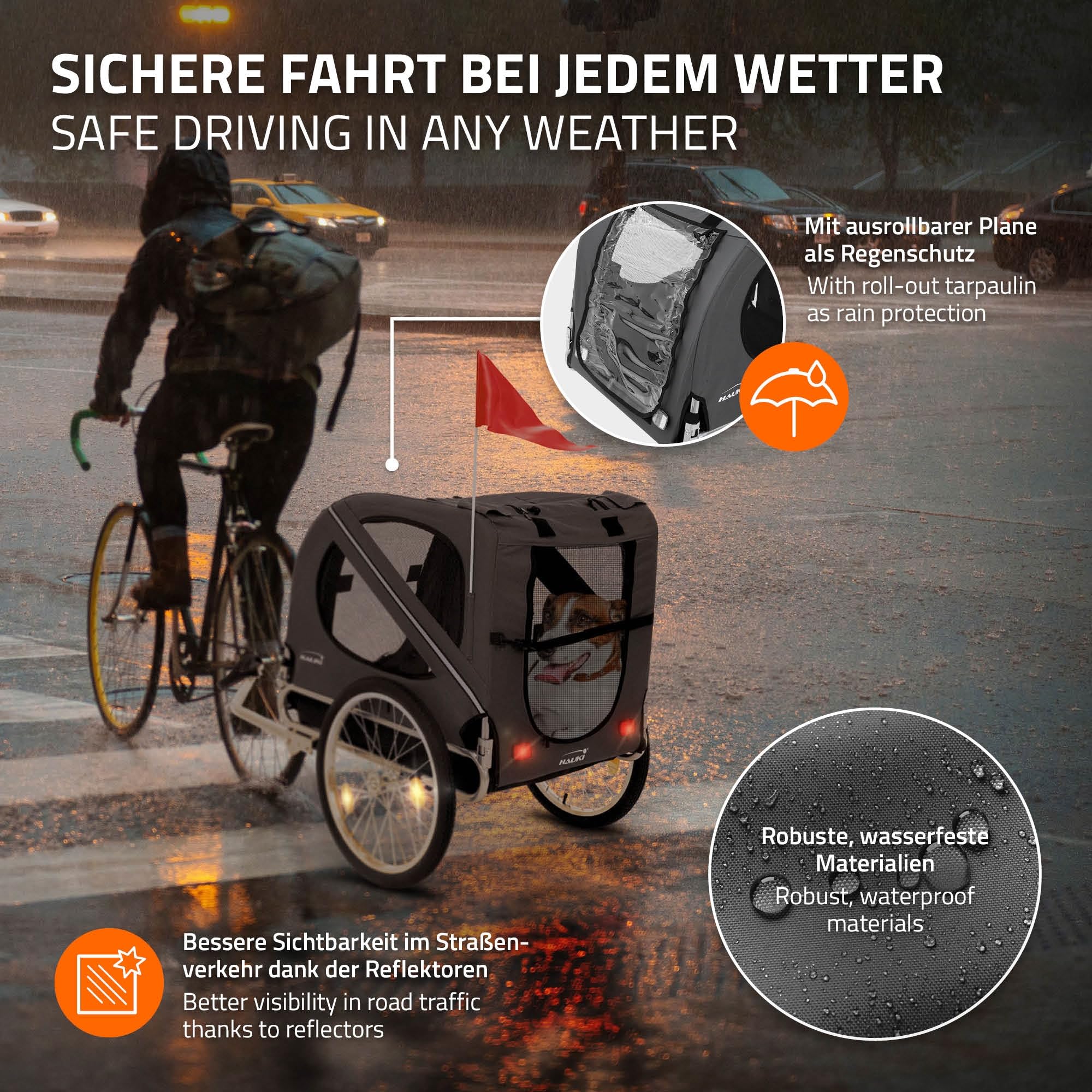 Hauki fietskar & hondenbuggy 2 in 1 opvouwbaar, zwart, 130x72x90 cm