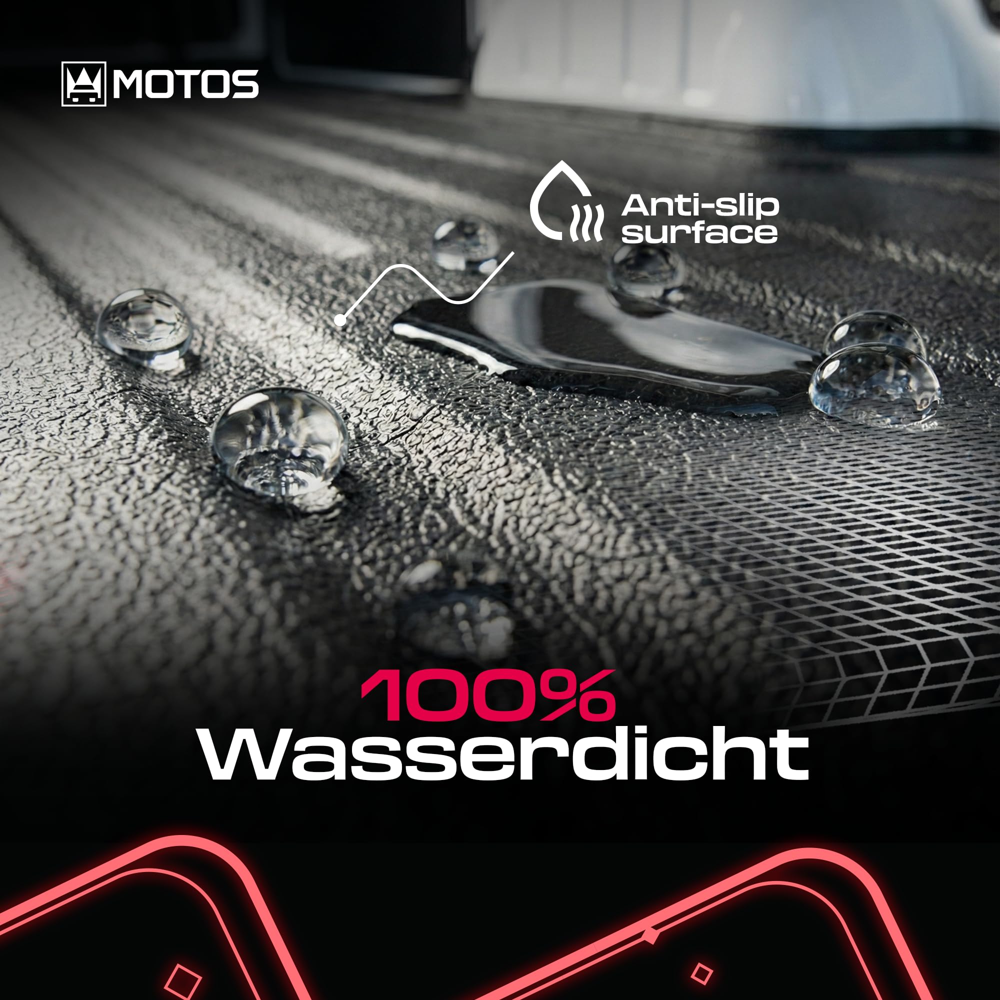 MOTOS Kofferraum Schutzmatte passt für Toyota Hilux VIII ab 2015 Robuste 3.5mm TPE Gummimatte Außenbereich, Einfache Montage, Spanngurthalterungen, Widerstandsfähig, Schützt vor Mechanischen Schäden,