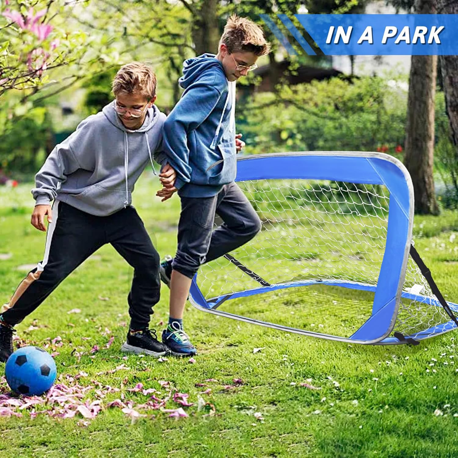 Porte da calcio pop-up portatili per il cortile, set da 2, mini reti da calcio per interni ed esterni, rete da allenamento pieghevole per porte da calcio con picchetti, borsa per il trasporto, gioch