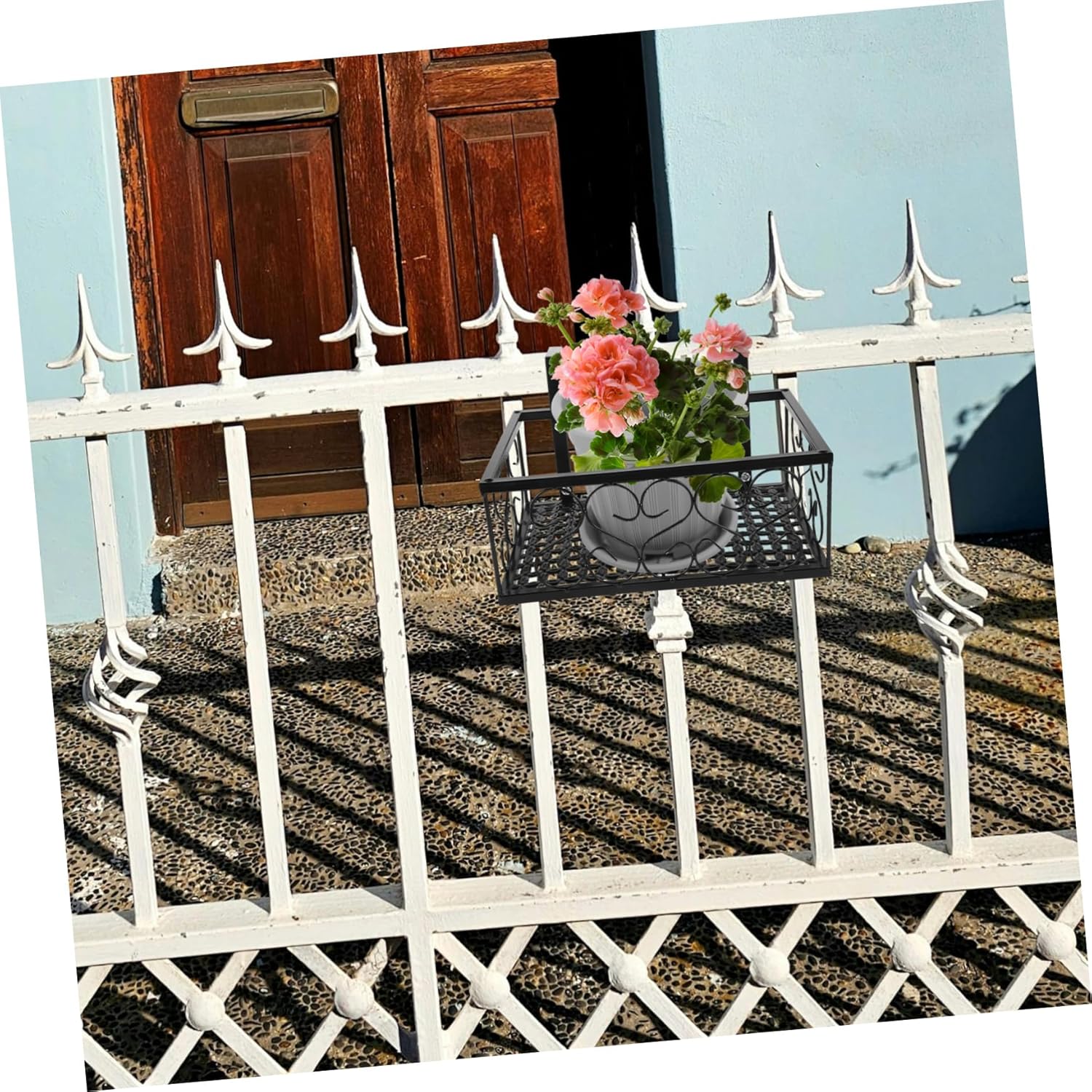 Hanging Flower Pot Rack for Balcony Railing Multi-Shelf Plant Holder Metal Storage Organizer for Patio and Kitchen