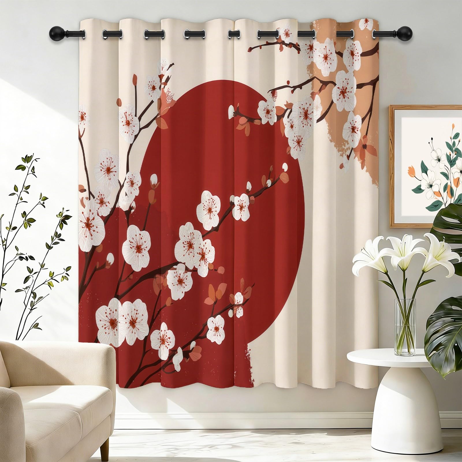 Verdunkelungsvorhänge B75 x H166 cm 2 Paneele, Geräuschreduzierung & Wärmeisolierung Orientalisch Klassisch Elegant Kirschblüte Vorhänge Blickdicht für Schlafzimmer Wohnzimmer Kinderzimmer, Bunt
