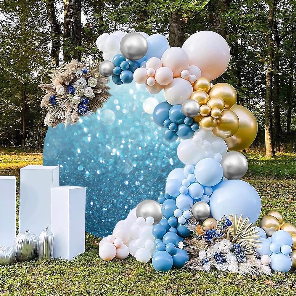 Telón de fondo redondo con purpurina azul de 3 x 3 pies, diseño de punto brillante, círculo bokeh, fondo redondo para fotografía, cubierta de soporte para cumpleaños, despedida de soltera, baby