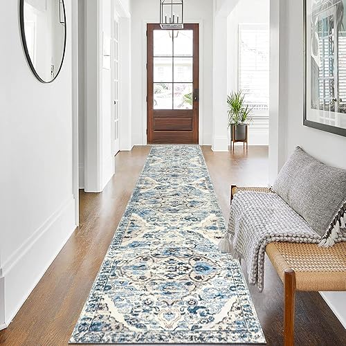 Miniatura 6 de HEBE - Alfombra bohemia para pasillo, 2 x 10 pies, antideslizante, alfombra de lavandería, alfombra de área de medallón envejecida, alfombra vintage