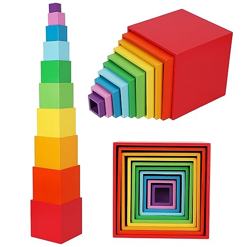 Non Toy Gifts for 1 Year Old - 25 Ideas From Moms 23 TOWO Wooden Stacking Boxes Rainbow Colours-Nesting and Sorting Cups Blocks