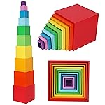 TOWO Wooden Stacking Boxes Rainbow Colours-Nesting and Sorting Cups Blocks for Toddlers-Stacking Cubes Educational Learning Toys for 2 Years Old Montessori Materials