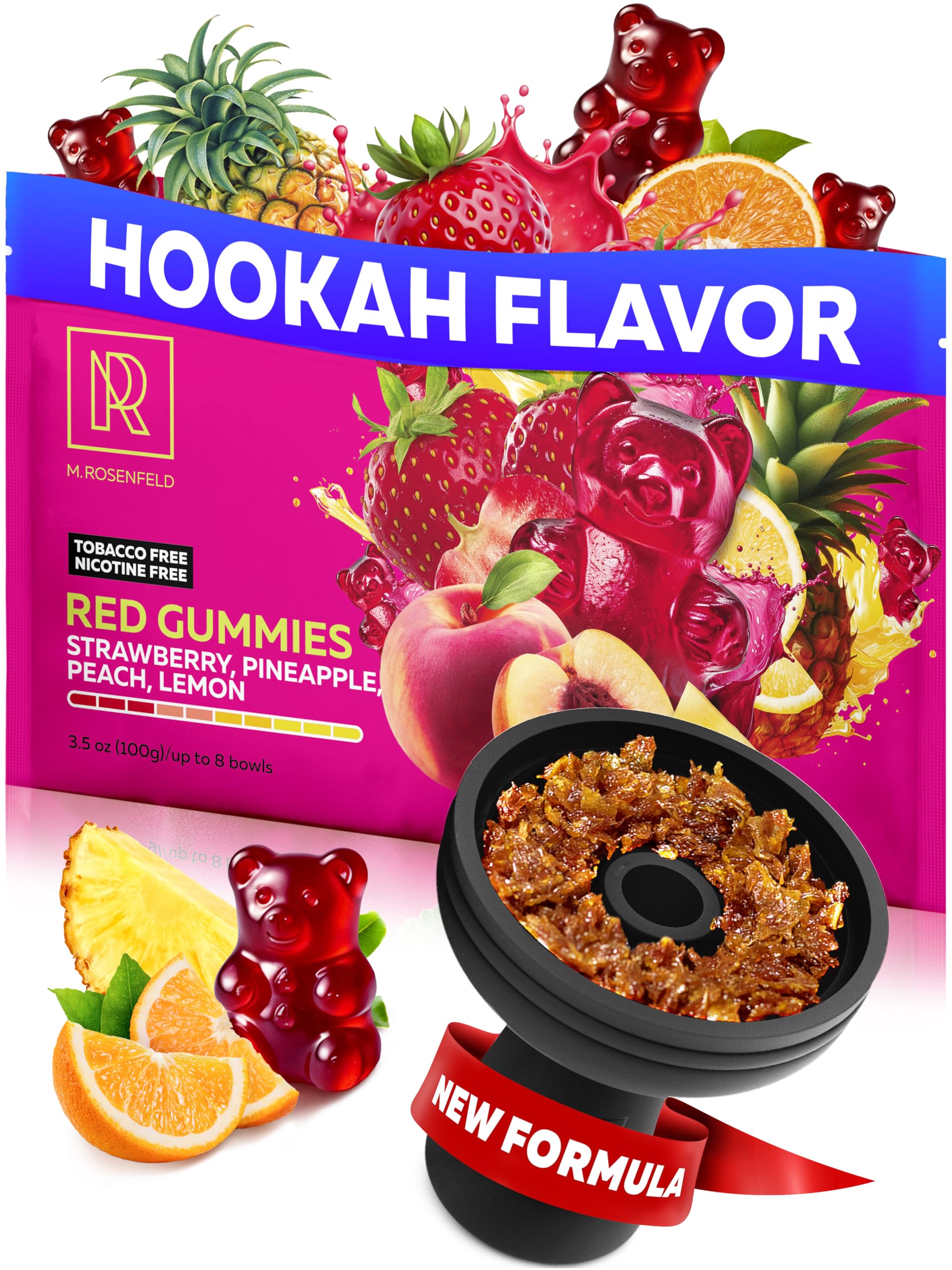 Shisha Hookah Flavors - Red Gummies - 3.5 oz - Hookah Shisha Tobacco with Strawberry, Peach, Lemon, Pineapple - Herbal Hookah Flavor - Hookah Tobacco Free & Nicotine Free with Real Organic Flavors