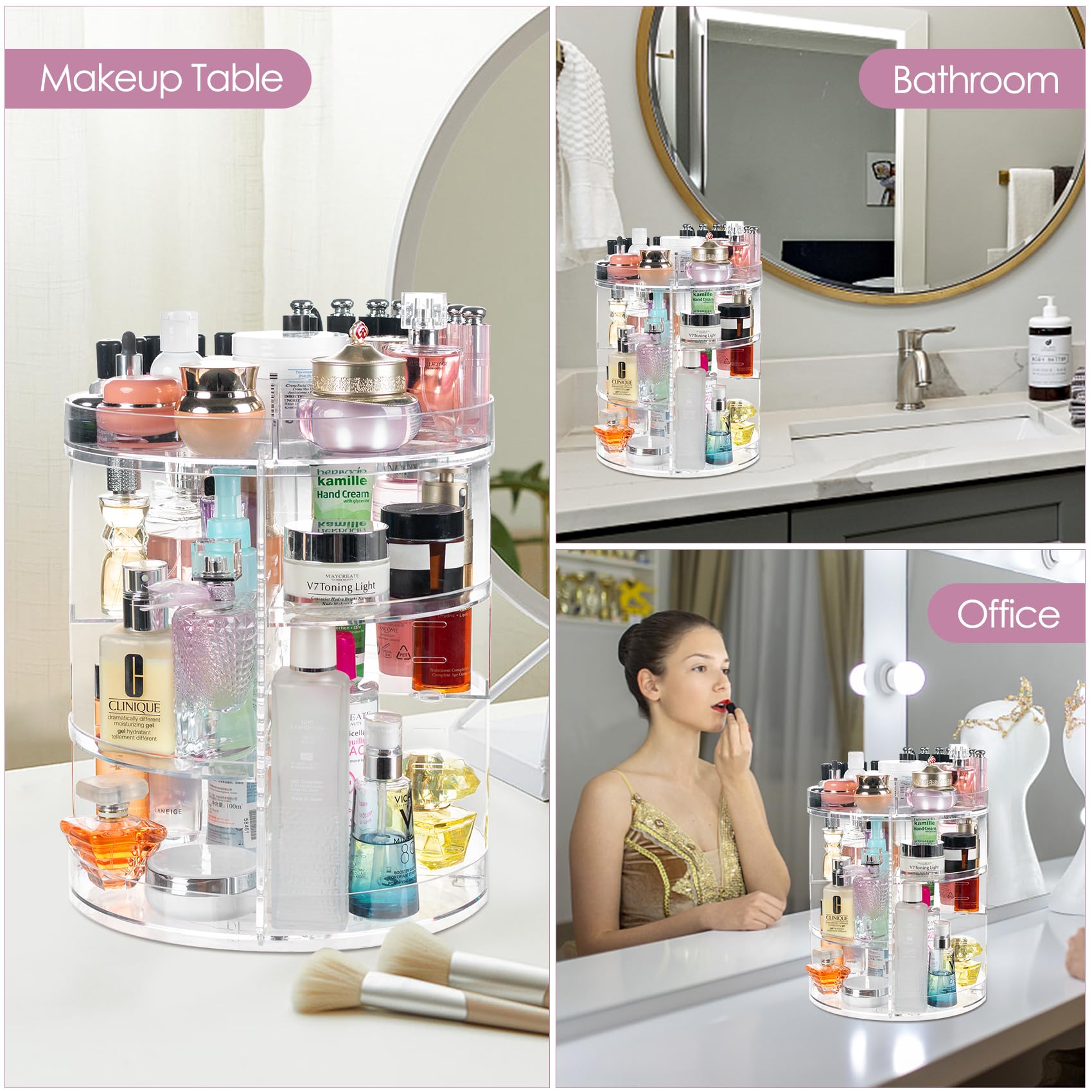 GRANDMA SHARK 360 Rotating Makeup Organizer,Acrylic Perfume Display Case, Large Capacity Skincare Organizers, Makeup Storage Organizer, Bathroom Organizer, Perfume Organizer