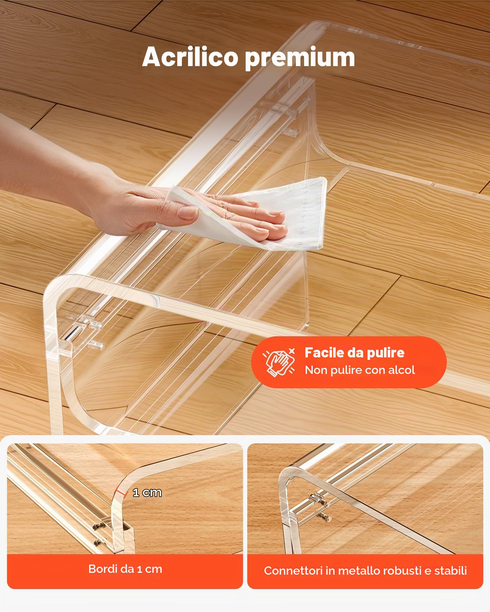 VEVOR Tavolino in Acrilico, Rettangolare a 2 Livelli con Spazio di Acrilico, Moderno Tavolino da Caffè, per Sala da Pranzo, Isola Cucina, Ristorante, Ufficio, 50 x 80 x 38 cm, Trasparente