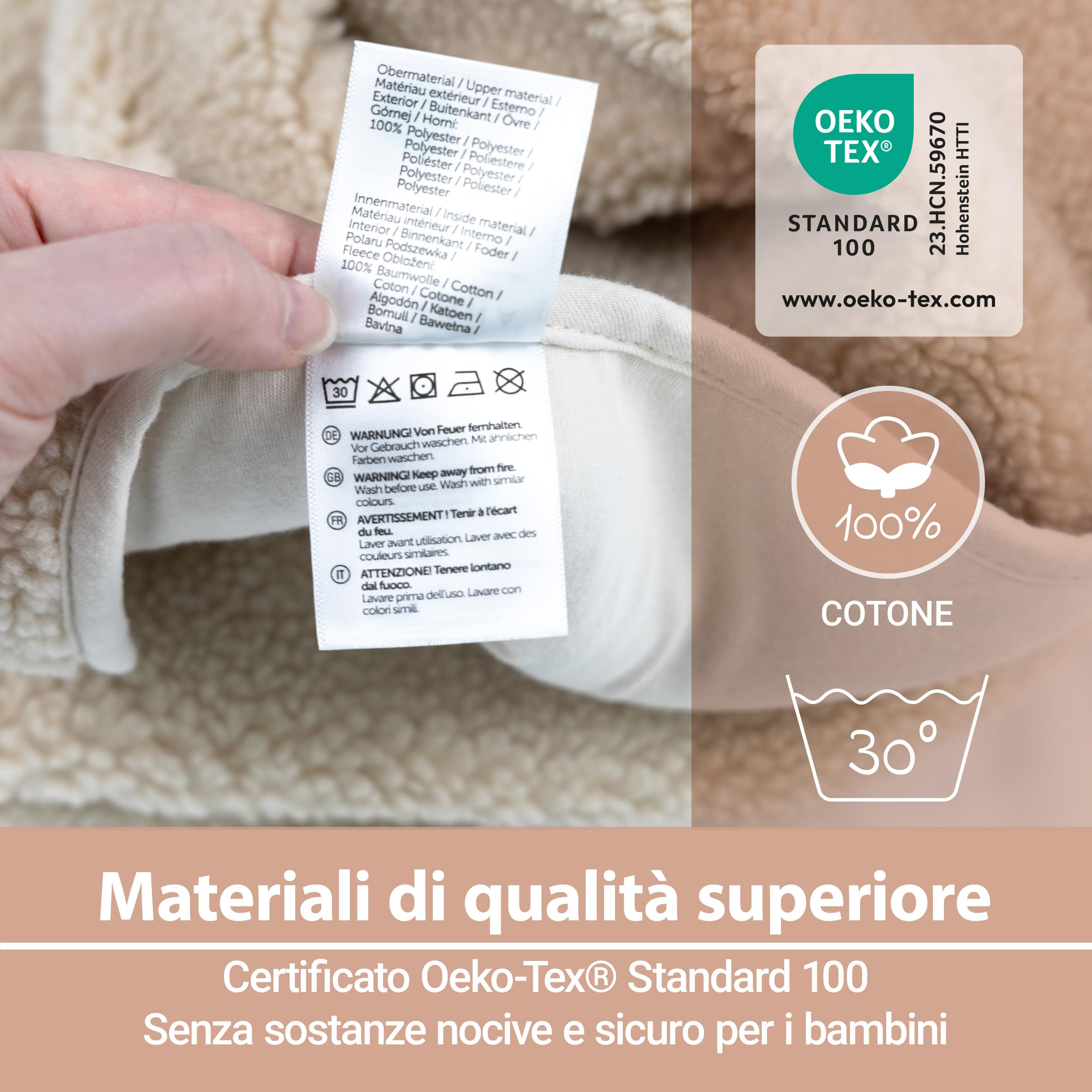 Zamboo Copertina Avvolgente - Morbida Copertina per Neonati con Cappuccio e Aperture per Cinture | Certificato OEKO-TEX, 80x80 cm - Copertina Ovetto, Seggiolini Auto, Passeggini e Carrozzine | Beige