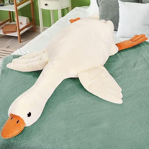 Qpewep Peluche de ganso de 60 pulgadas, con peso, 3.2 libras, tiro de cisne blanco, almohada de felpa suave para dormir, juguetes de animales de