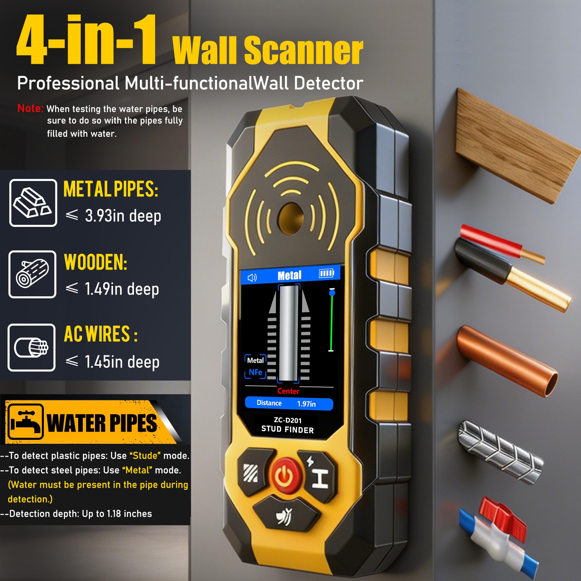 YILTION ZC-D201 6-in-1 Stud Finder - Detects Wood, Metal & More -2
