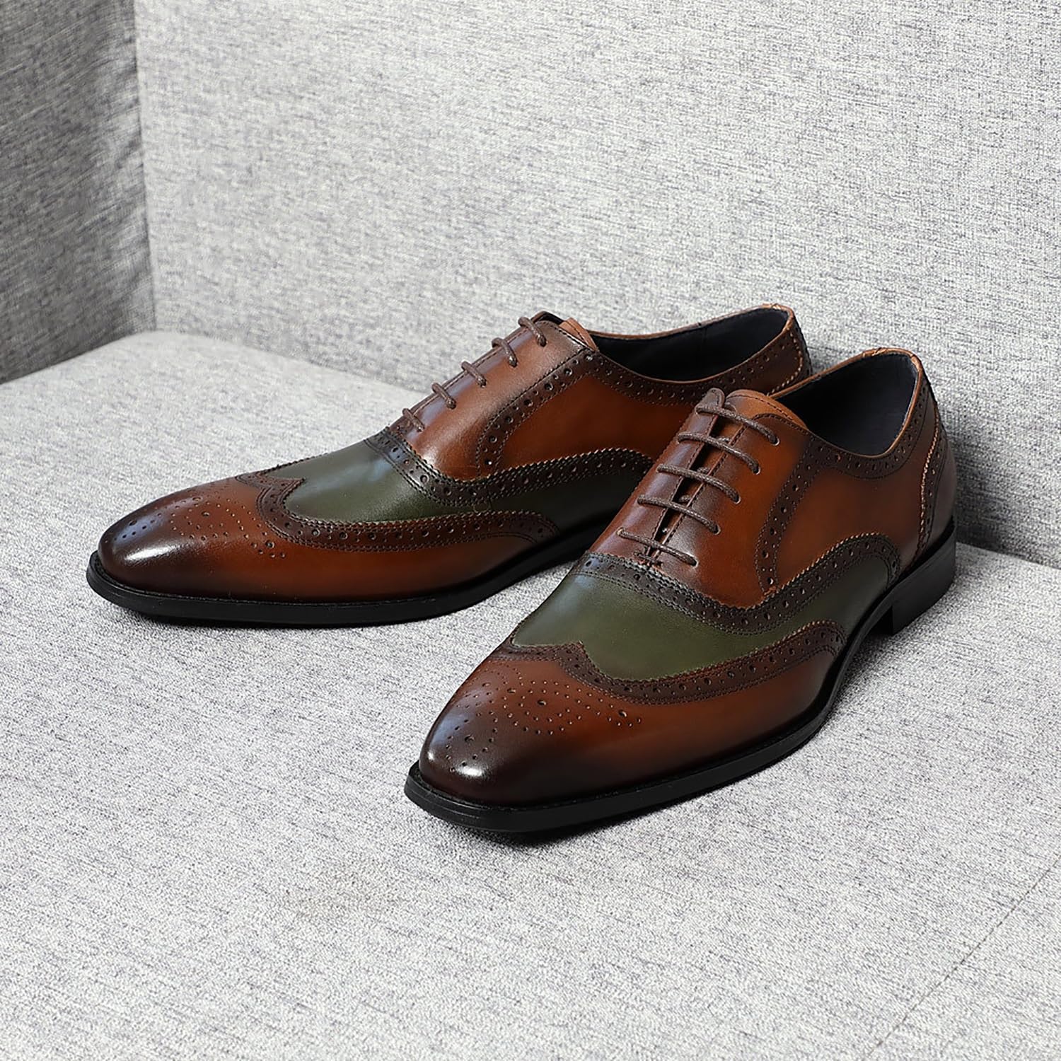 Męskie skórzane buty typu oksford z brogsami Wingtip, ręcznie robione, eleganckie buty z podszewką ze świńskiej skóry, na wesele, biznes i formalne okazje