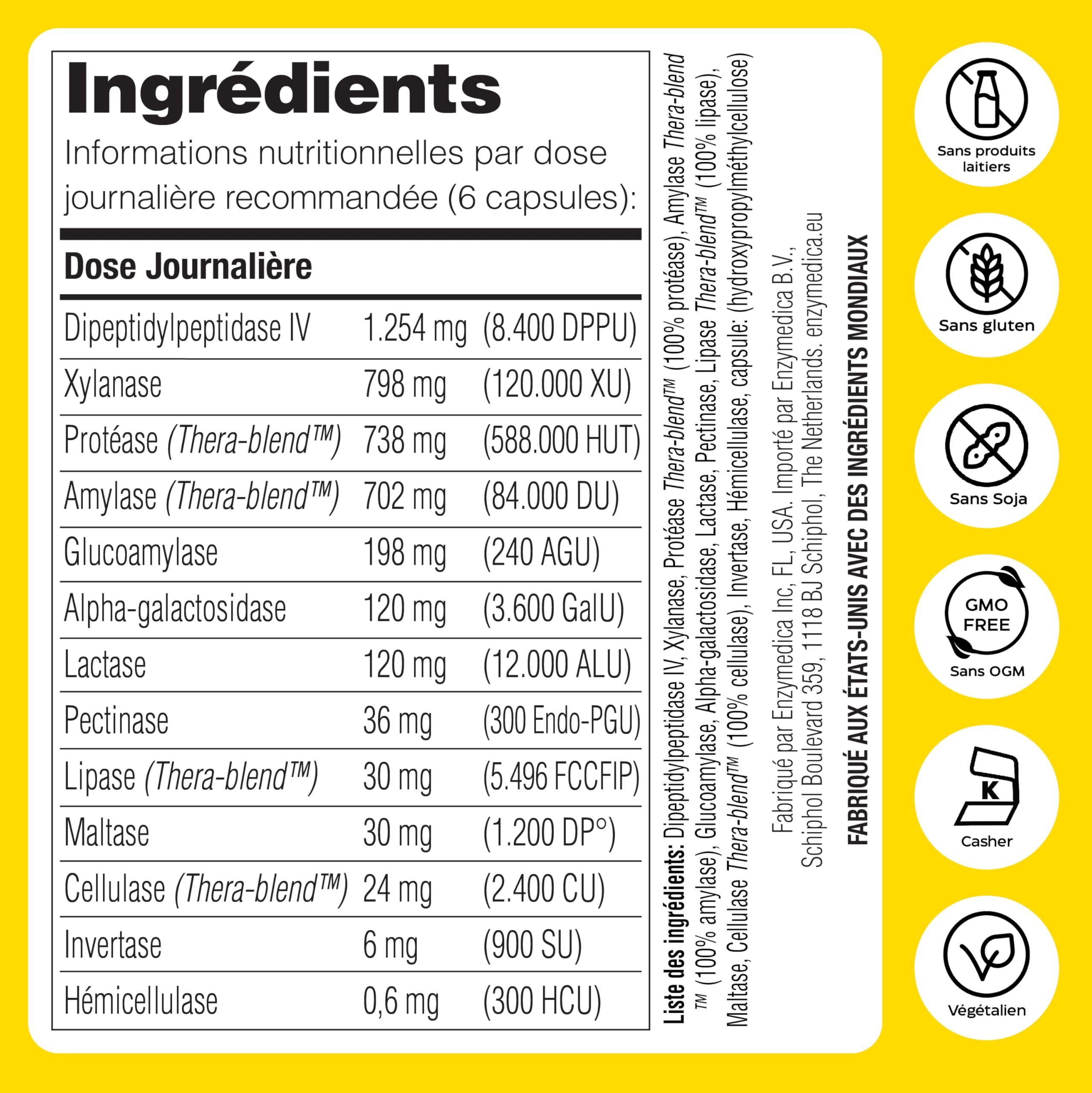 Enzymedica Digest Spectrum, 90 Capsules, Cible Gluten, Lactose, Caséine, Phénols