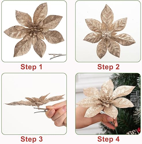 Miniatura 4 de 12 piezas de flores de Pascua decoraciones de Navidad, con clips de tallos para adornos de árbol de Navidad, corona de fiesta de Navidad, decoración