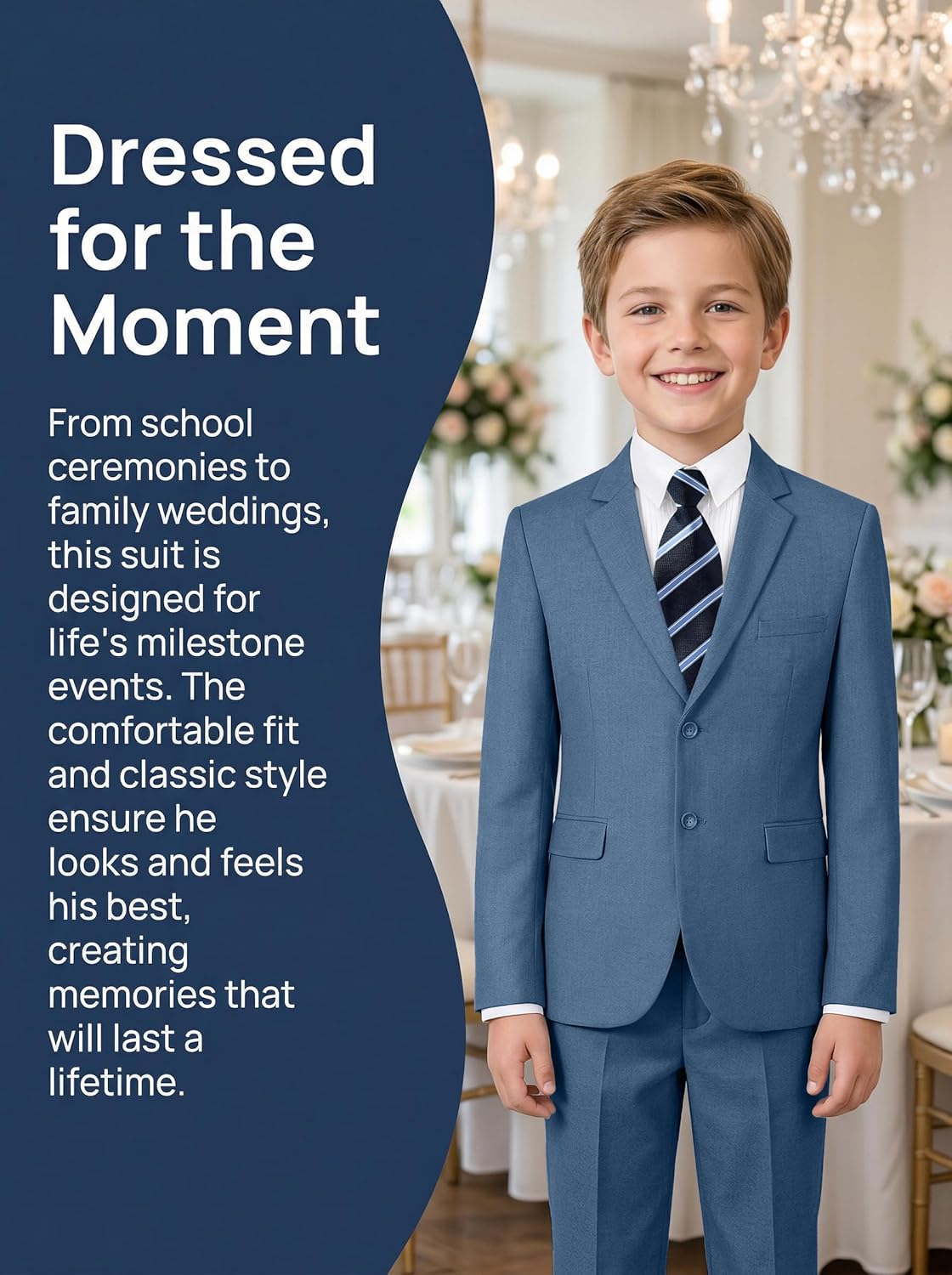 Boys Suit Slim Fit 5 Piece Suits for Kids Tuxedo Wedding Ring Bearer Outfit Boy Formal Dresswear Suit Set