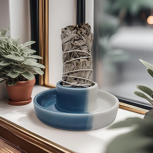 Vista 8 de Soporte para salvia, quemador de salvia blanca, cuenco para manchas, soporte para Palo Santo, soporte para incienso, paquete de soporte de incienso