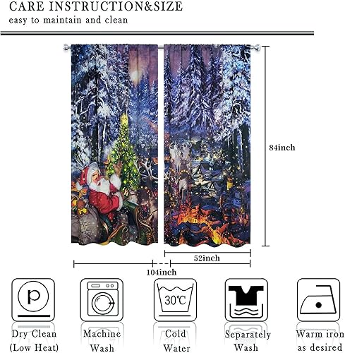Miniatura 9 de Juego de 2 paneles de cortinas de Navidad para sala de estar, cortinas opacas con estampado de Papá Nochebuena, bolsillo para barra, cortina opaca