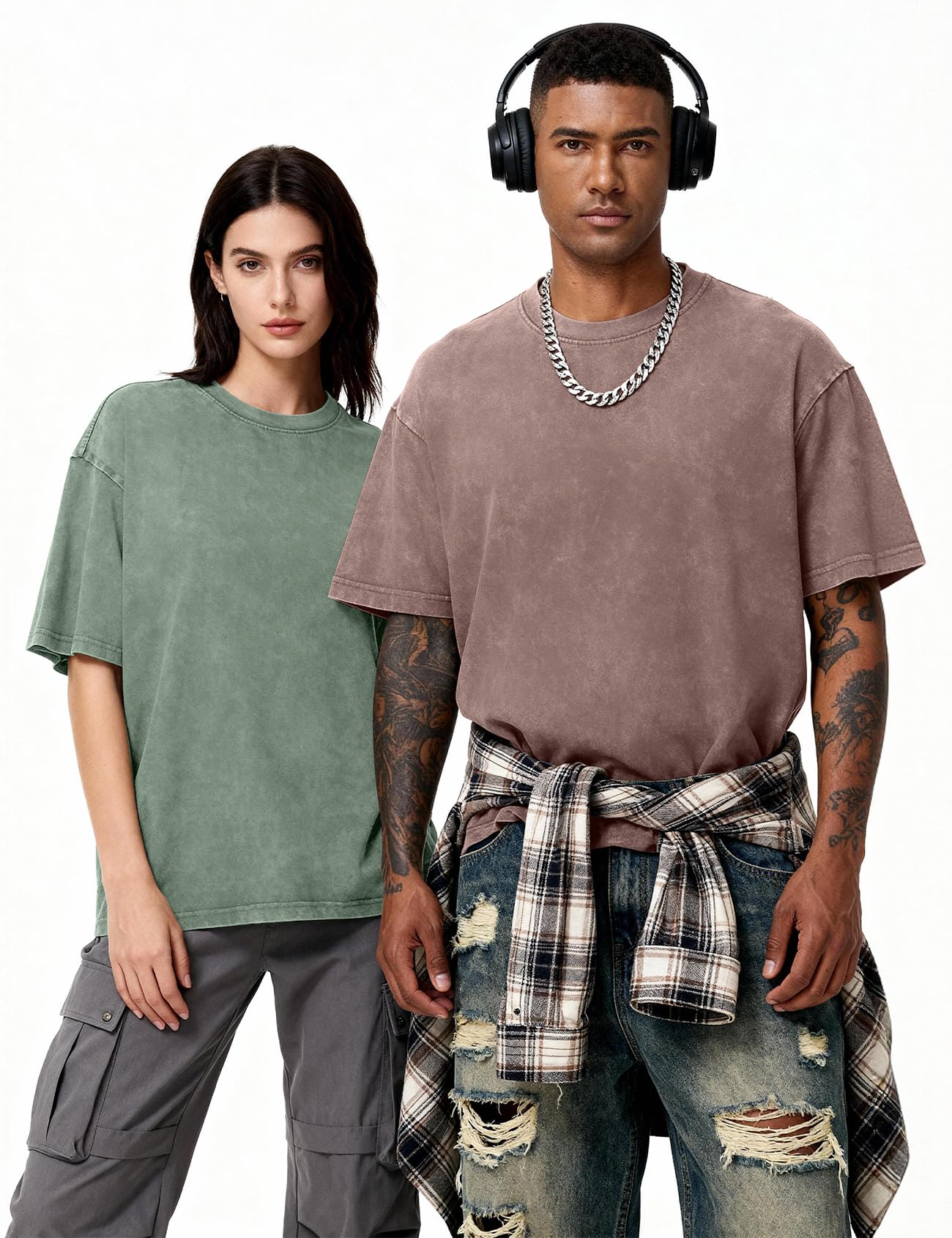 Eisctnd 4er-Pack Herren Oversized T-Shirts Heavy Cotton Vintage Tee Loose Fit Baggy Kurzarm Casual Streetwear Unisex Tops