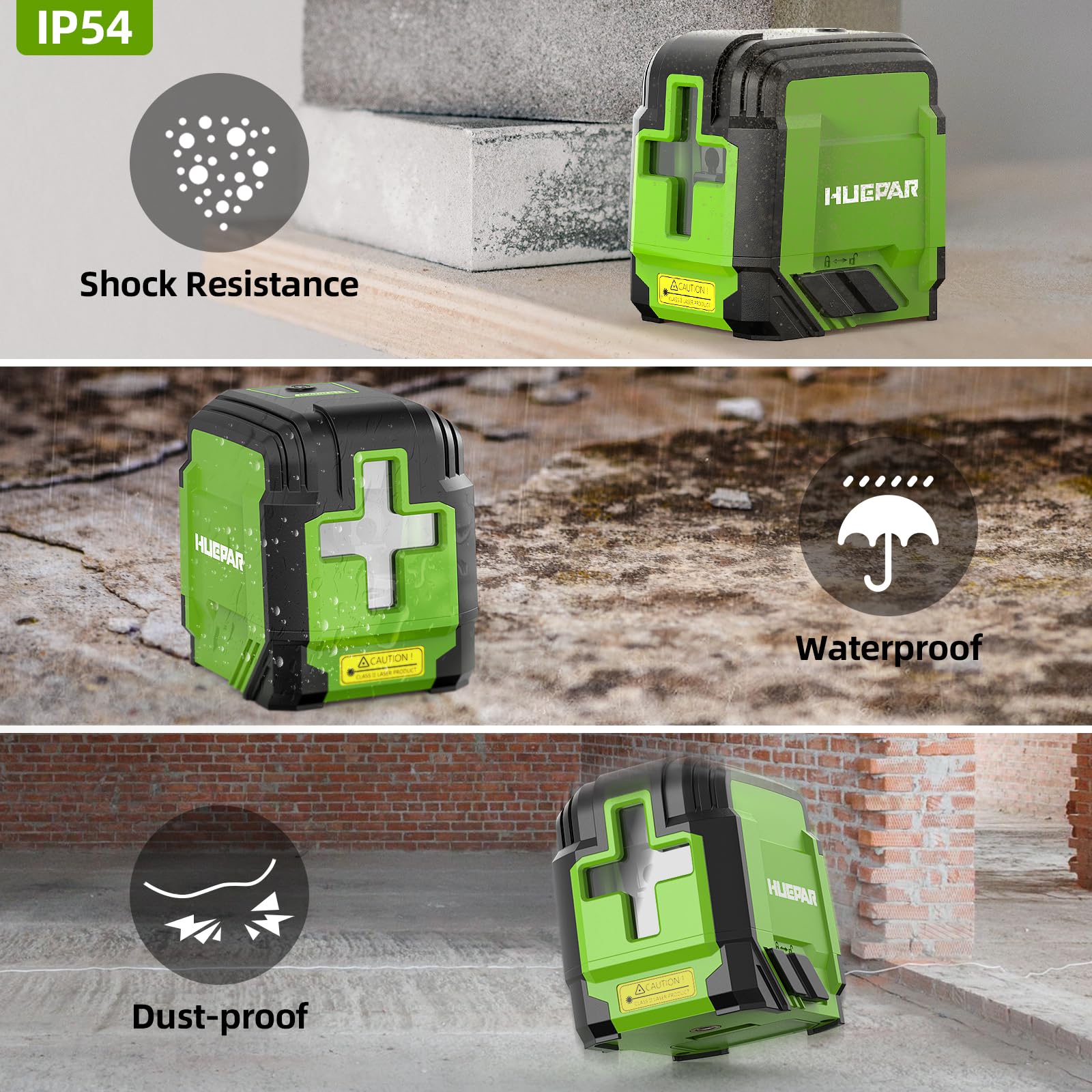 Huepar GF360G 3x360 Nivel Láser Verde 45m,MODO DE PULSO, USB, 3D Láseres de 12 Líneas, Autonivelador Línea Cruzado, Conmutables 360 Vertical/Horizontal, 360 Base Magnético