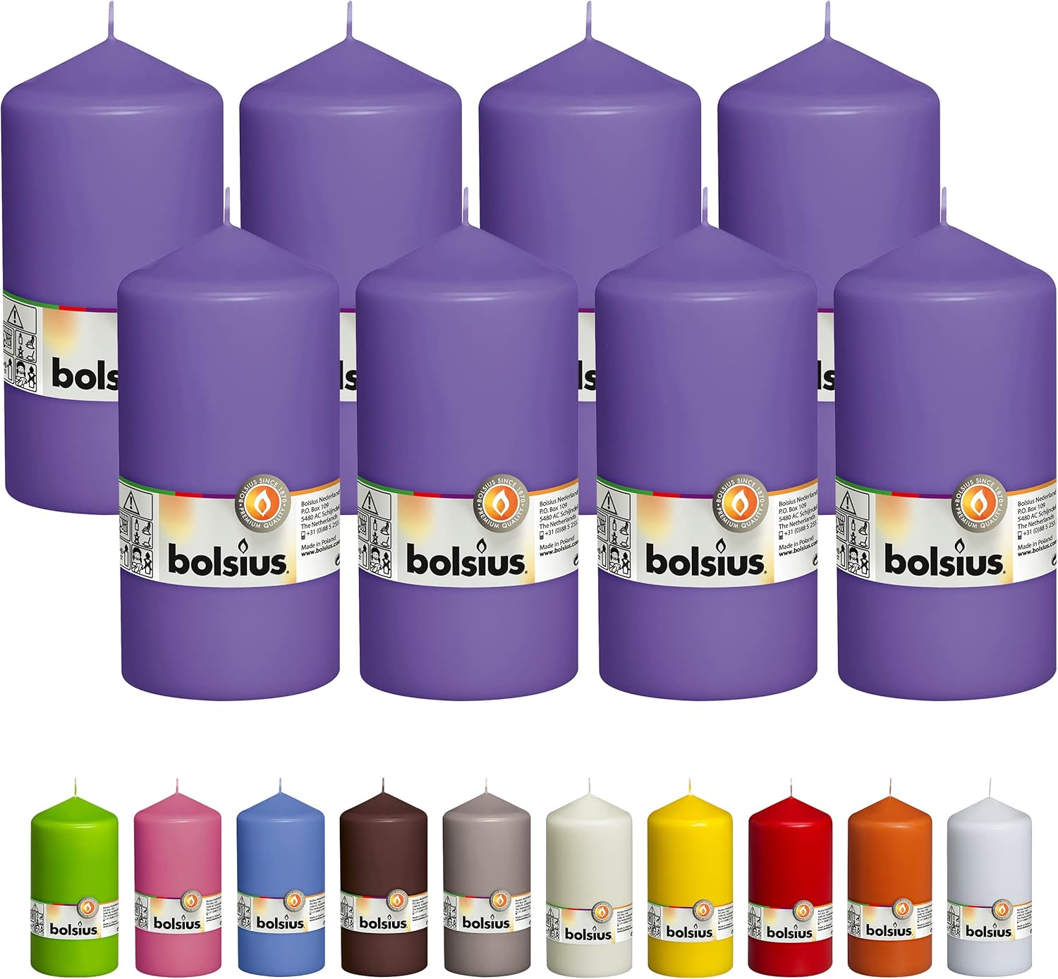 BOLSIUS 8 Purple Pillar Candles 3x6 Inches Premium