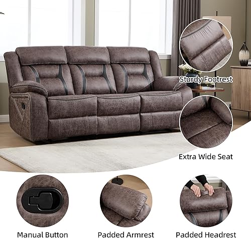 Miniatura 3 de EBELLO Juego de sofá reclinable manual, juego de muebles reclinables de piel sintética, incluye sofá biplaza y sofá reclinable manual de 3 asientos,