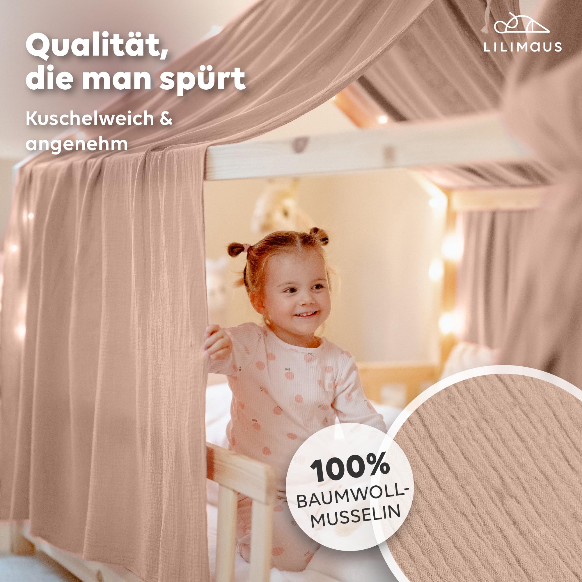 lilimaus Baldakijn kinderkamer [in 12 kleuren] - bedhemel van 100% katoen mousseline handgemaakt voor meisjes en jongens - babybedhemel als babykamer decoratie - gordijn voor kinderbed, knuffelhoek