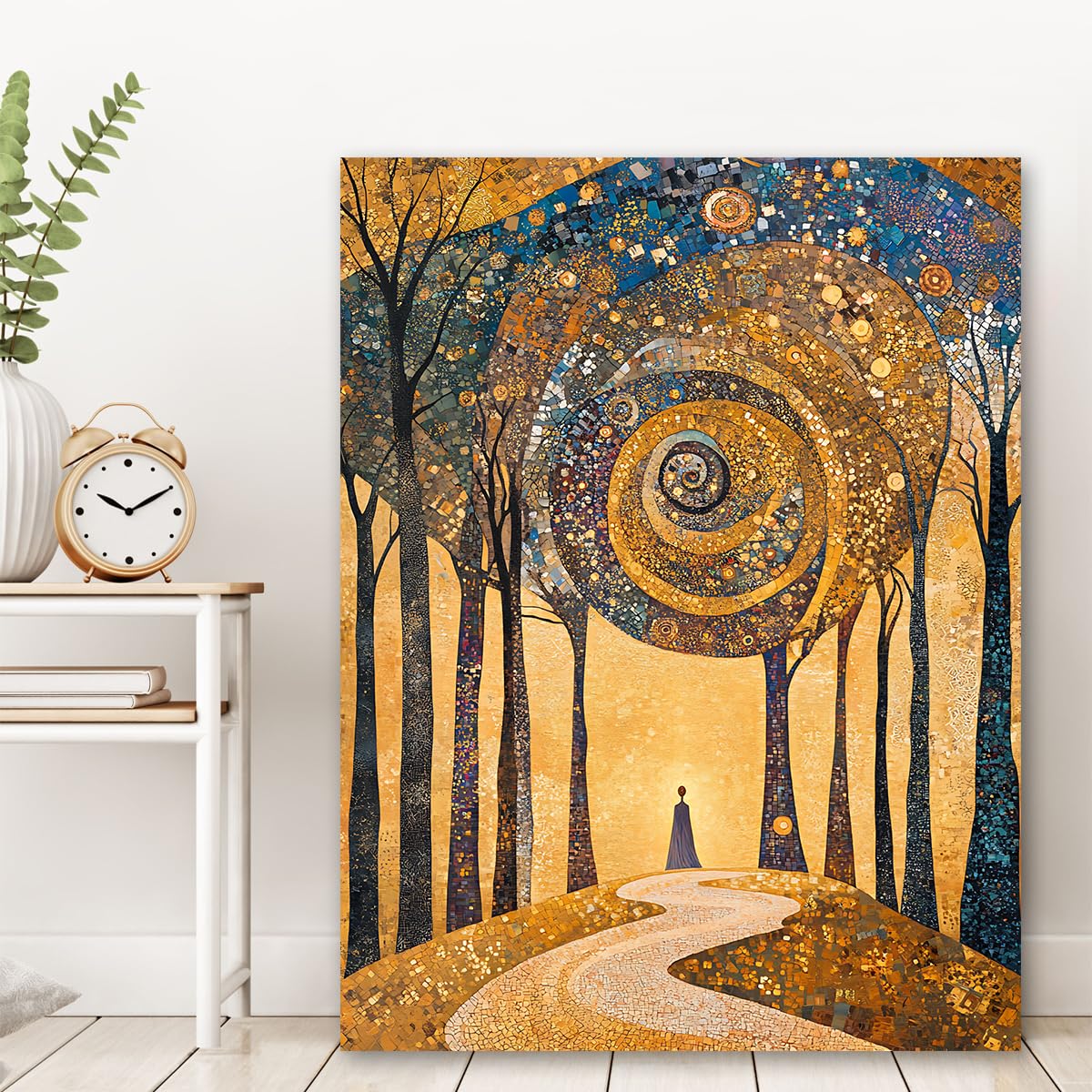 SHENGPOSTER Nowoczesna Art Deco na płótnie Nieoprawiony druk Złoty Wszechświat Las Malarstwo Krajobrazu Abstrakcyjne Whirlpool Kosmos Zdjęcia Grafika Plakat do biura 70x90cm