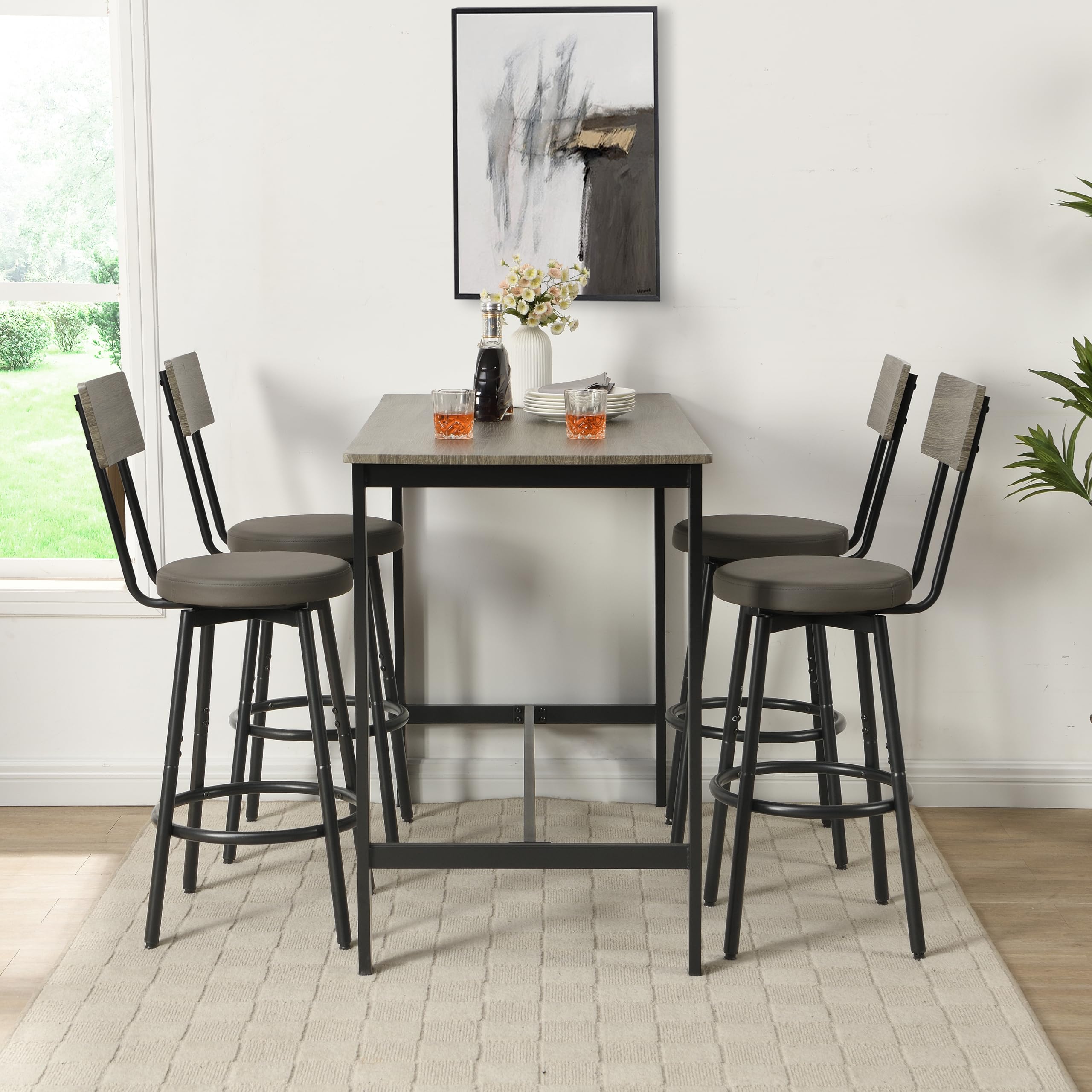 Snapklik.com : Bar Table And Chairs Set Of 4, 5 Piece Counter Height Dining Table Set, High Top ...