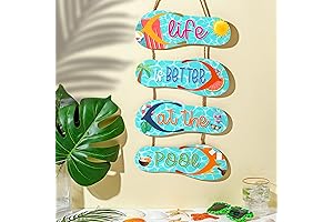 Panalee Swimming Pool Hanging Wooden Sign Summer Slippers Wall Hanging Decor Sign...