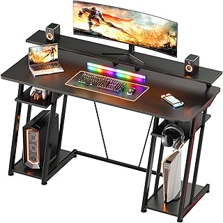 YeTom Gaming Desk, Gaming Table, Game Desk, Width 53.1 inches 135 cm, Comes with 2 Storage Racks, Supports Sectional Storage Under Base, Desk, PC Desk, Gaming Low Desk, Black