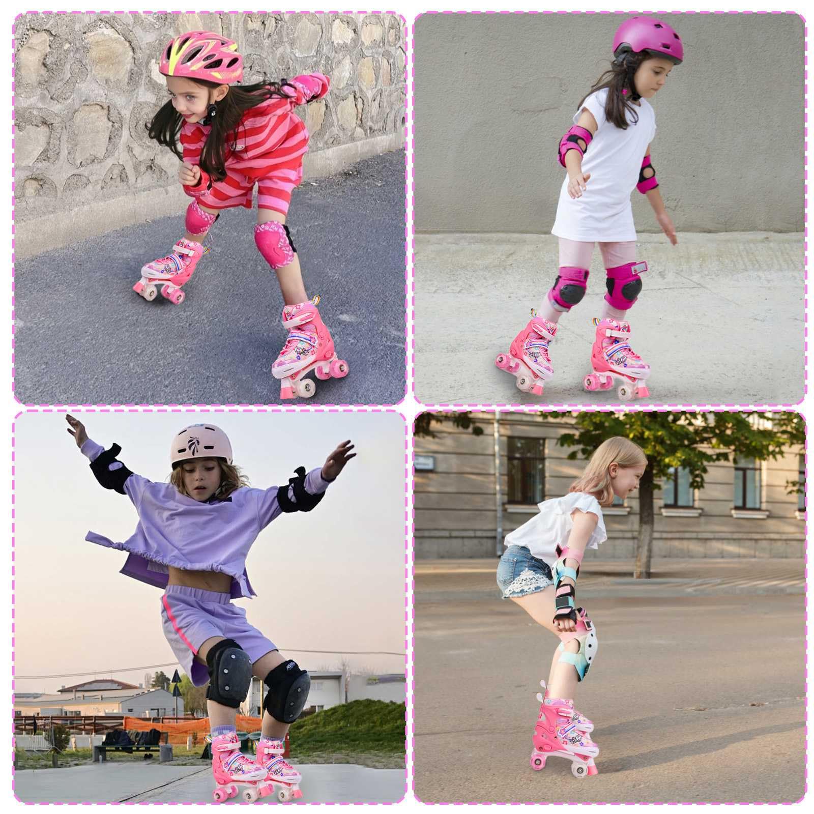 Pattini a Rotelle Bambina Regolabili Pattini A Rotelle per Bambini Pattini Quad con Ruote Luminose 4 misure regolabili per Ragazze, Ragazzi e Principianti