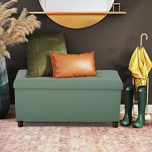 Miniatura 4 de Banco Otomano de Almacenamiento para Sala de Estar con Bandeja, Taburete para Dormitorio, Tapa para Mesa de Café, Reposapiés con Patas, Extremo de