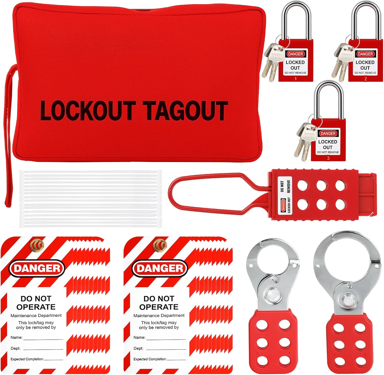 Lockout Tagout Station with Loto Devices - Lock Out Tag Out Kit Board with 4 Pack Safety Lock Set, Hasp for Padlocks, 20 Do Not Operate Tags