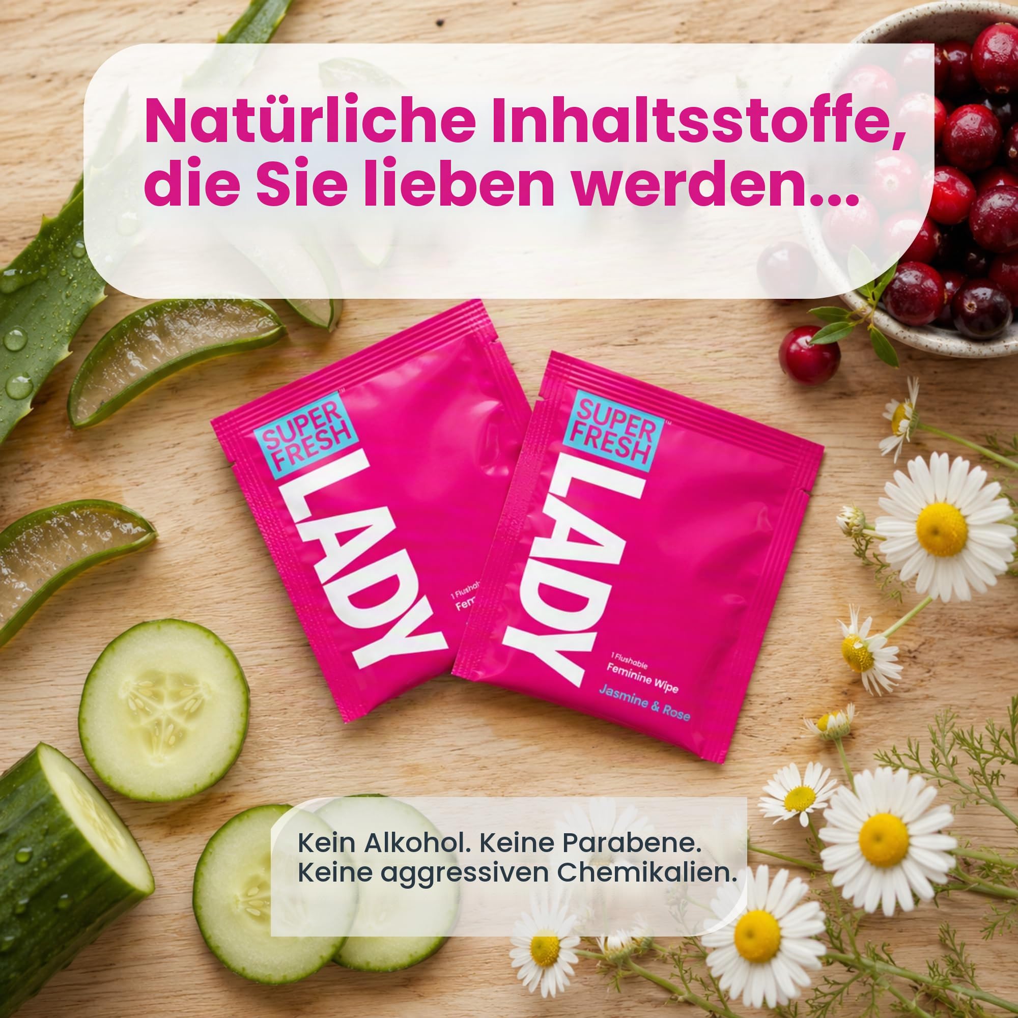 Lady Parts Feminine Tücher – spülbares Feuchttuch für Frauen – pH-optimiert für Privatpersonen, Körper, Hintern und Gesicht – gut für Reisen und Intimbereiche – bleiben frisch und sauber – 20 Tücher