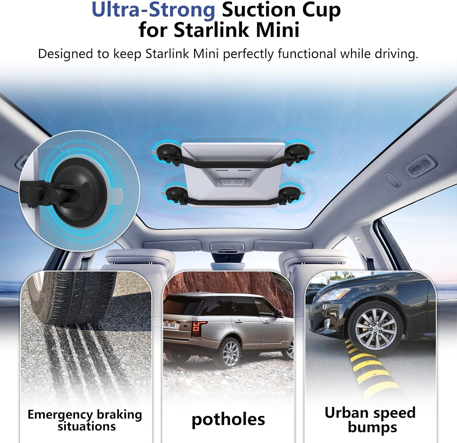 Starlink Mini Mount for Car Roof, Starlink Mini Suction Cup Mount for Sunroof, No Drill Starlink Mini Mount, Ultra Stable While Driving for Travel RV Camping