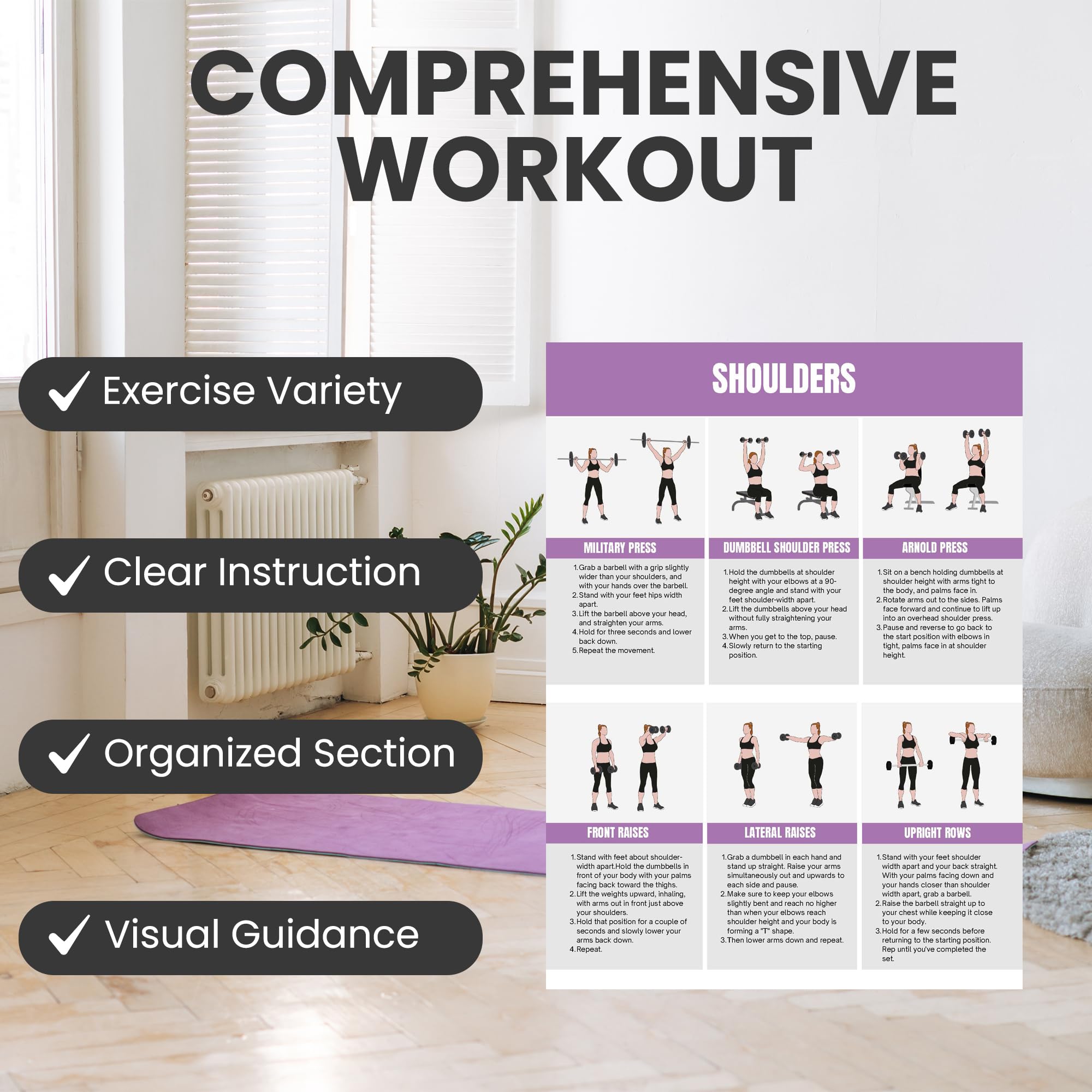 Tabella guida completa per l'allenamento del corpo, esercizi a casa con istruzioni passo passo